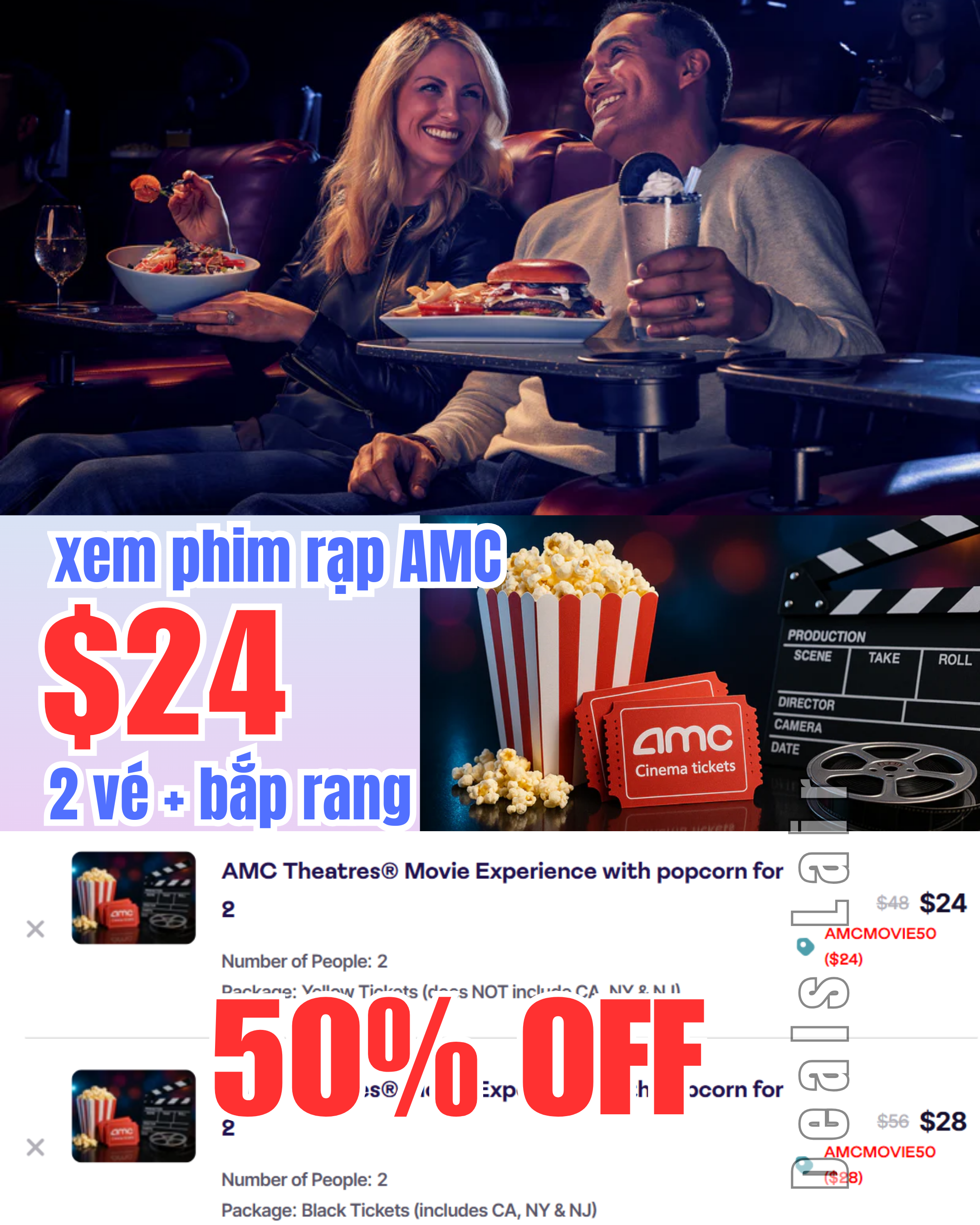 AMC Combo 2 vé + 1 bắp rang