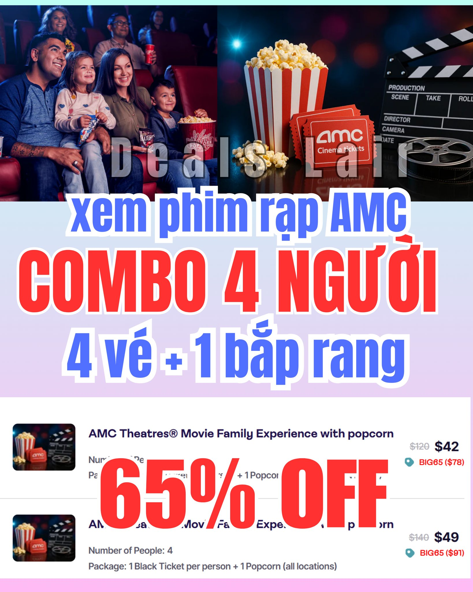 AMC Combo 4 vé + 1 bắp rang