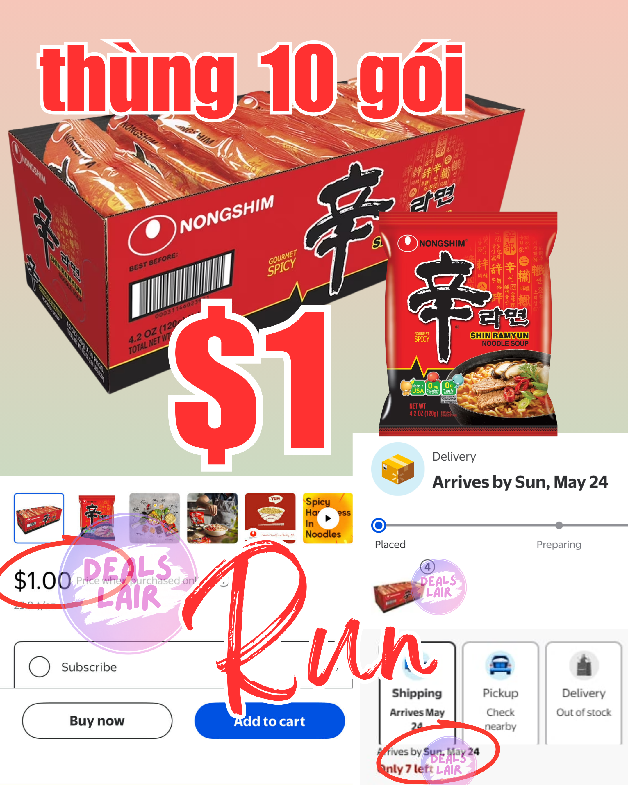 Nongshim Shin Ramyun Spicy Beef Ramen Noodle Soup Pack, 4.02oz X 10 Count, Shelf-Stable