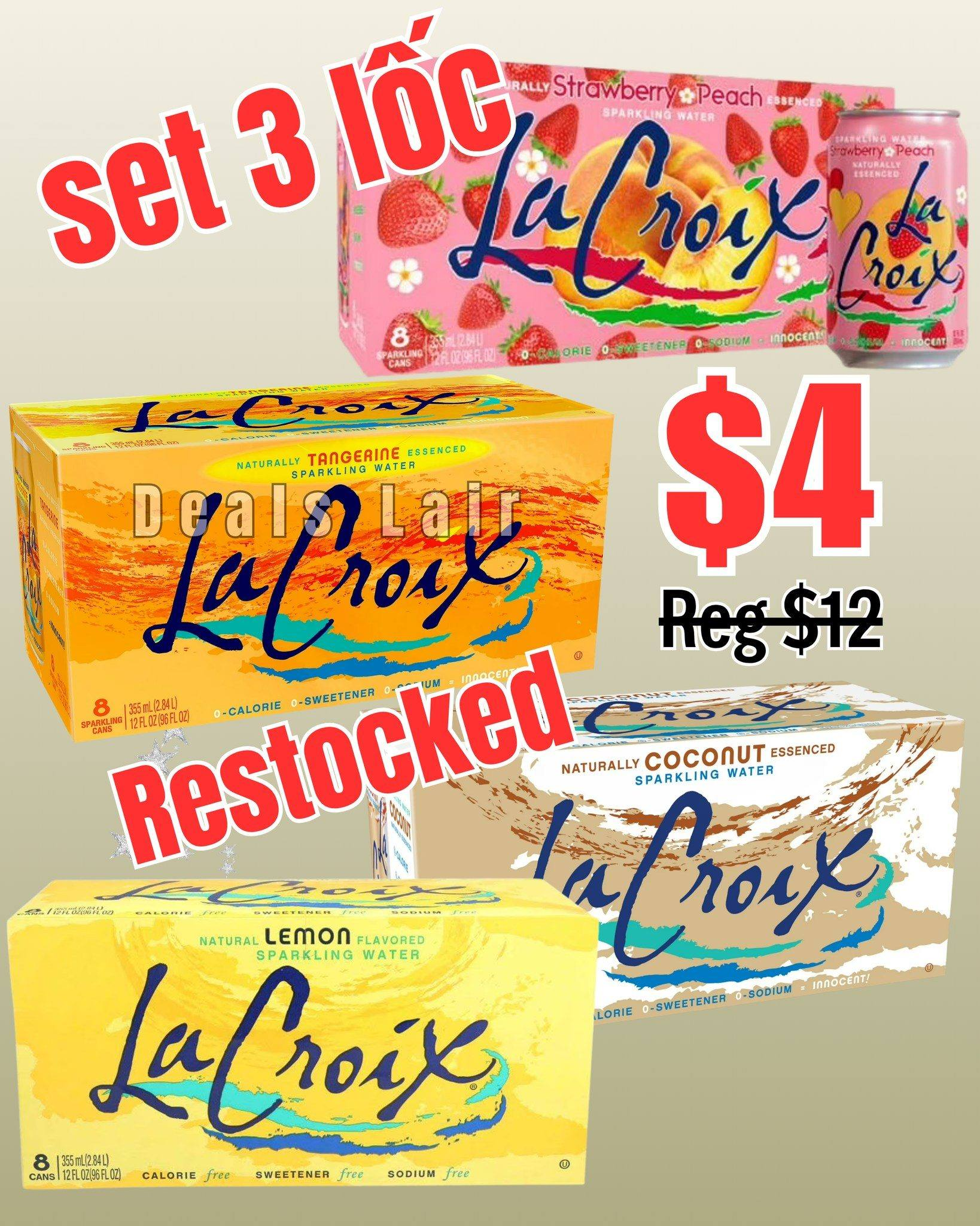 (3 pack) Strawberry Peach - LaCroix parkling Water, 8 Pack, 12 oz Cans