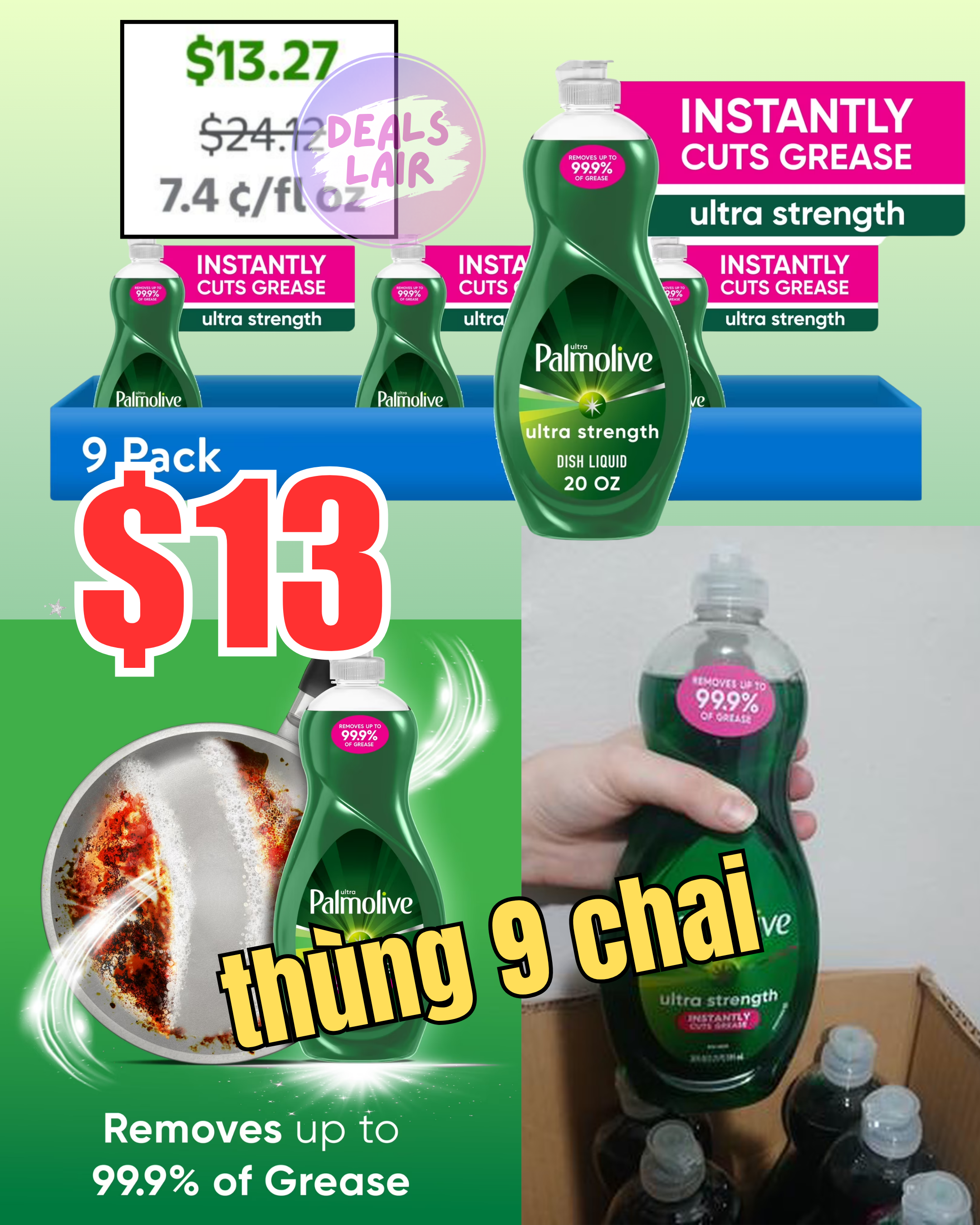 (9 pack) Palmolive Ultra Strength Liquid Dish Soap, Cuts Grease and Grime, No Soaking Needed, 20 fl oz Bottle