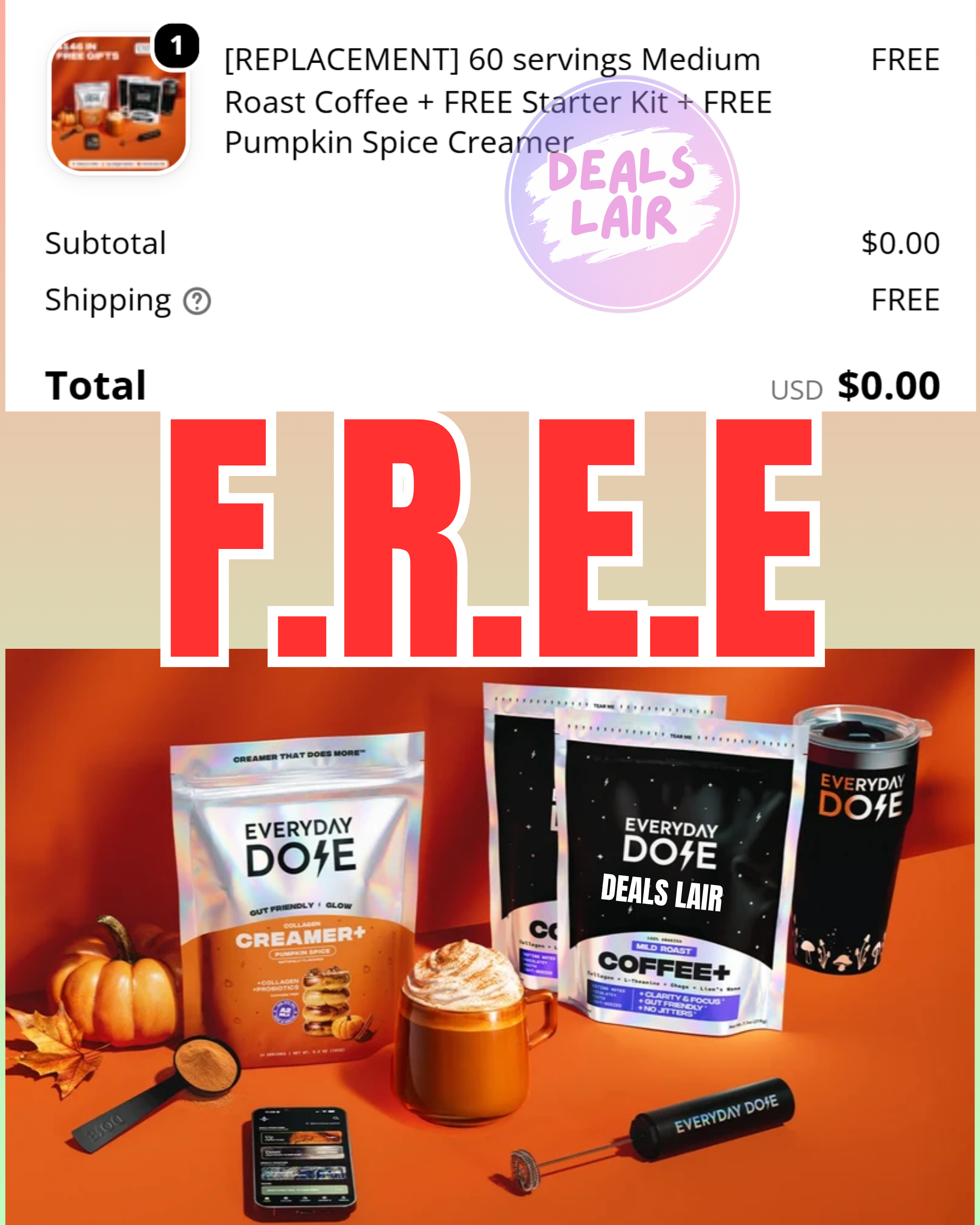 FREE bundle cà phê [REPLACEMENT] 60 servings Medium Roast Coffee + FREE Starter Kit + FREE Pumpkin Spice Creamer