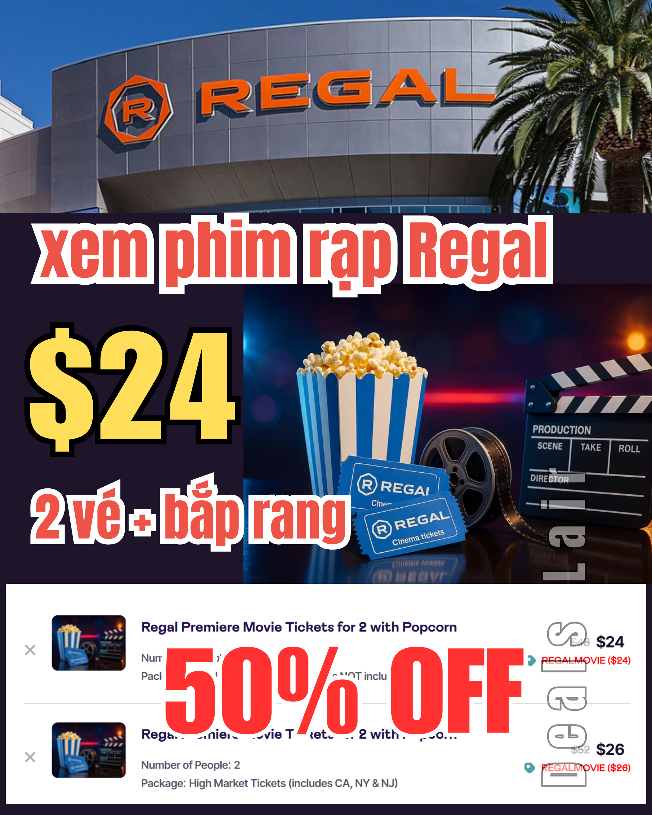 Regal Combo 2 vé + 1 bắp rang