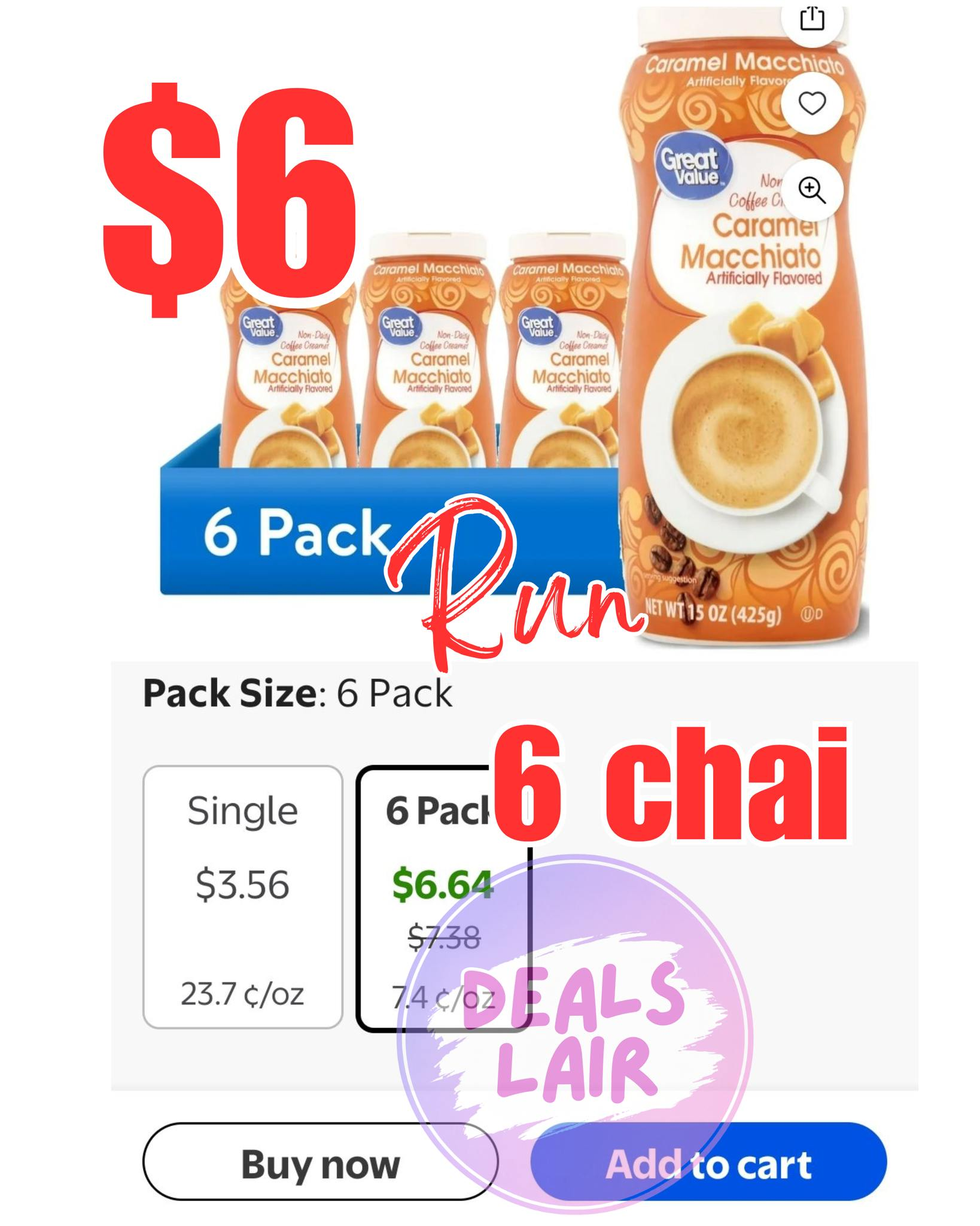 (6 pack) Great Value Caramel Macchiato Coffee Creamer, 15 oz